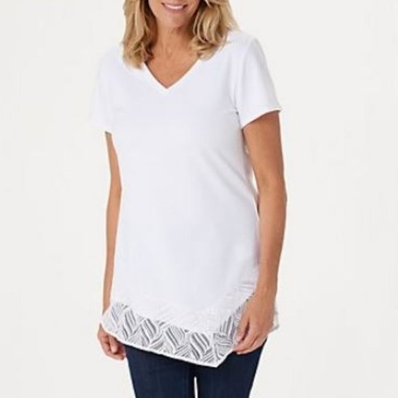H by Halston Tops - H by Halston V-Neck Tunic w/ Asymmetrical Lace Hem